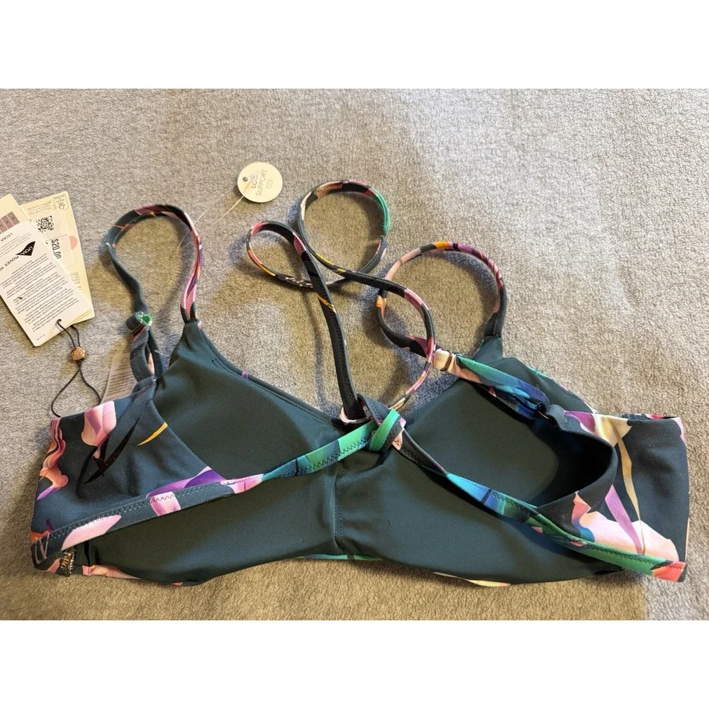 CALIA Women Tie Back Bikini Top Aqua Multicolor Floral Size Small Tropical Beach